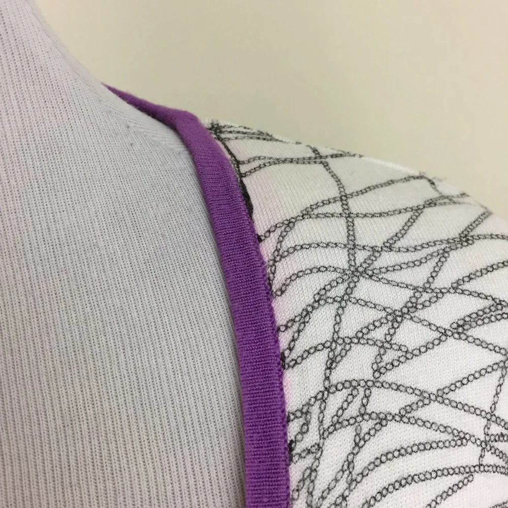 BCBGMAXAZRIA White Black Beads Floral Print Purple Trim Silk Blend Sweater - Picture 10 of 15